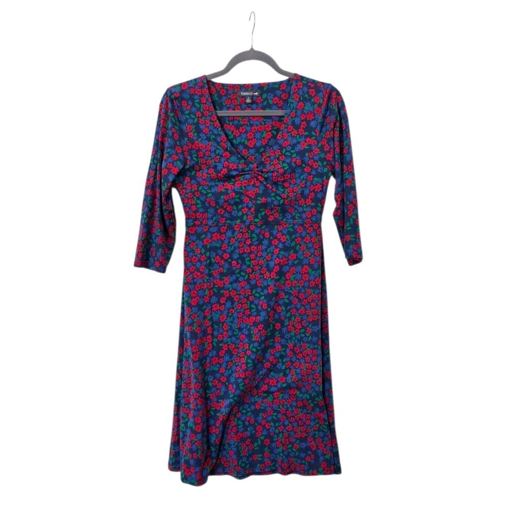 Toad & Co Rosalinda Amelia Red Blue Green Floral Stretch Dress, Women's Small